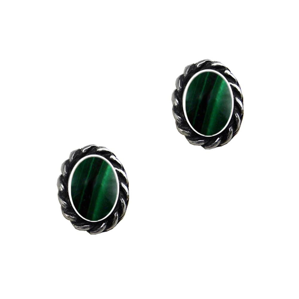 Sterling Silver Malachite Post Stud Earrings
